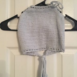 Knit Blue Crop Top with Ties